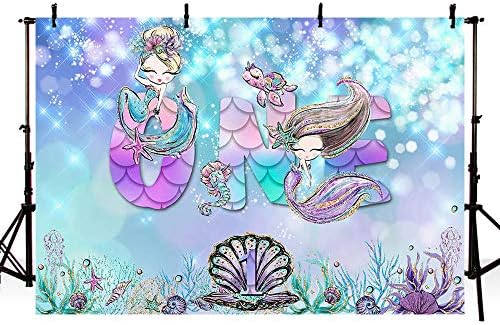 מהופונד בת ים יום הולדת 1 קישוטים למסיבת רקע לילדה נסיכה מתחת לים סגול ורוד צהבהב נוצץ נצנצים פנינה רקע